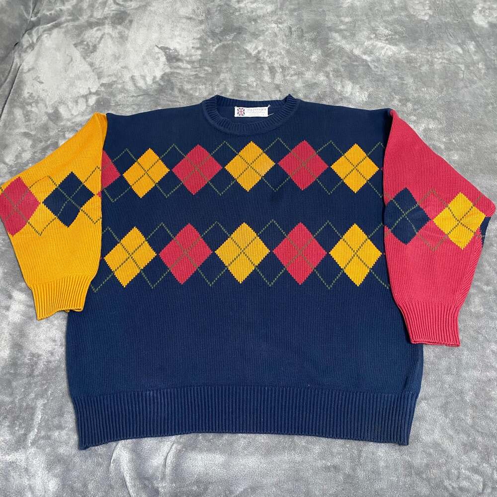 Vintage Slazenger Golf Shop Collection Argyle Crewneck Sweater Navy Blue Colorbl